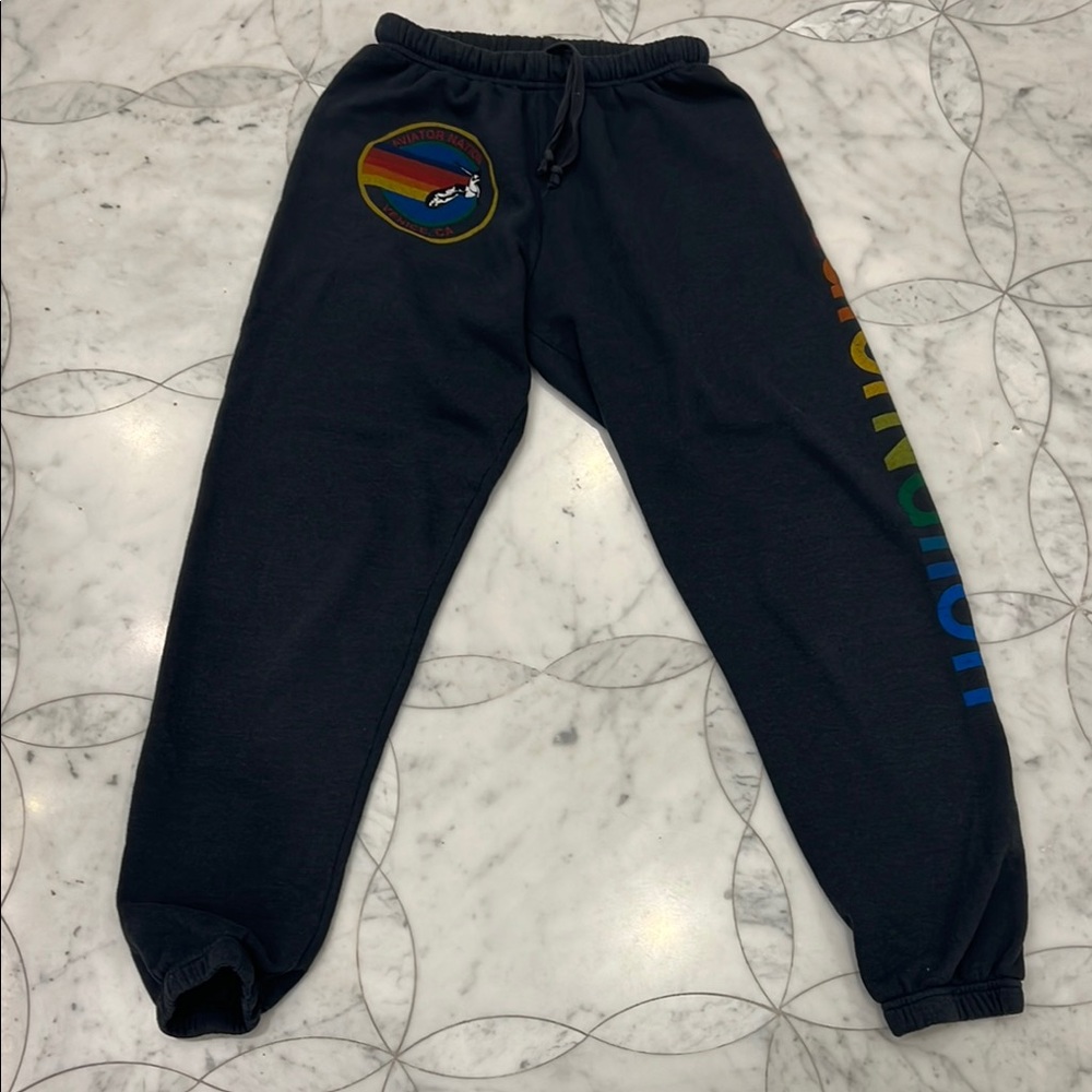 Vintage Black Sweatpants with Rainbow Logo